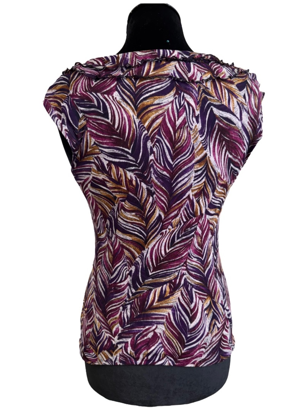 Y2K Silk Ruffle Ruched Abstract Pattern Top - Picture 3 of 9